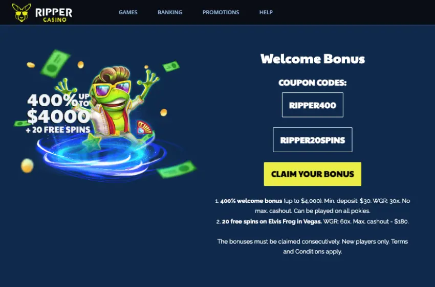 Ripper Casino bonuses and promotions